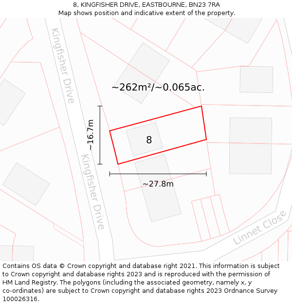 8, KINGFISHER DRIVE, EASTBOURNE, BN23 7RA: Plot and title map