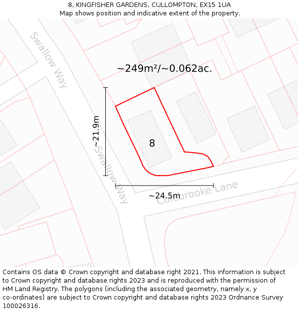 8, KINGFISHER GARDENS, CULLOMPTON, EX15 1UA: Plot and title map