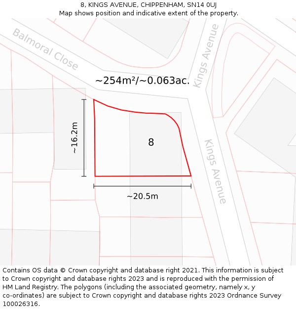 8, KINGS AVENUE, CHIPPENHAM, SN14 0UJ: Plot and title map