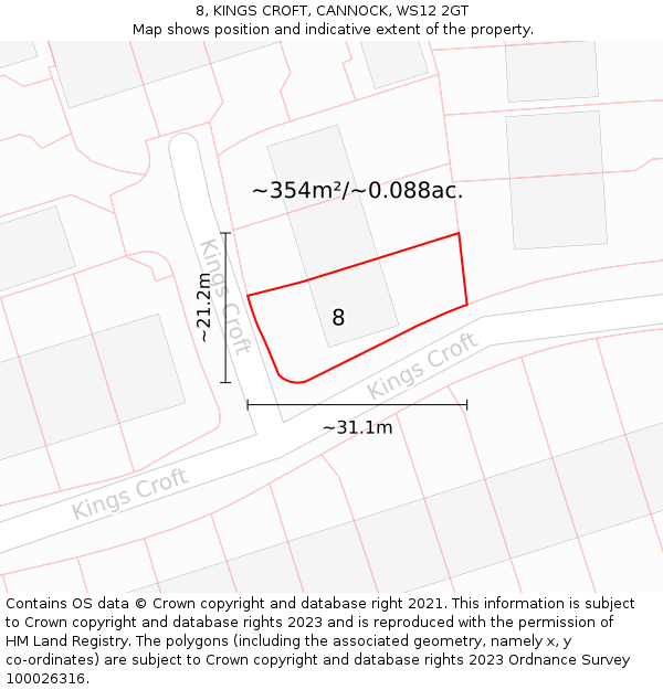 8, KINGS CROFT, CANNOCK, WS12 2GT: Plot and title map