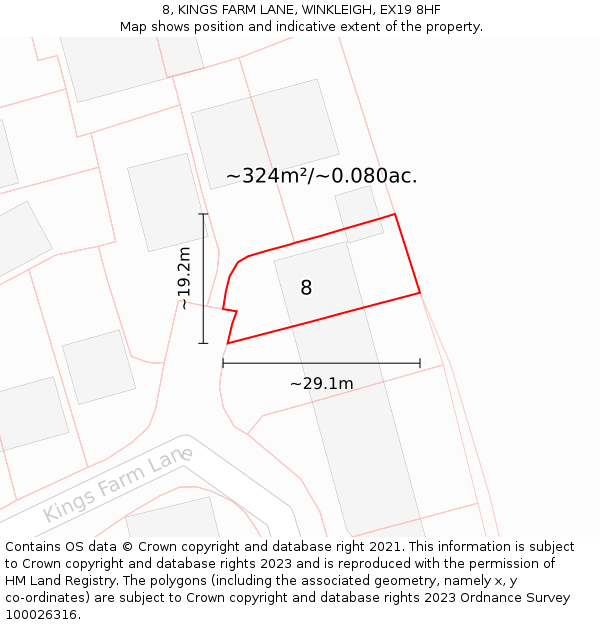 8, KINGS FARM LANE, WINKLEIGH, EX19 8HF: Plot and title map