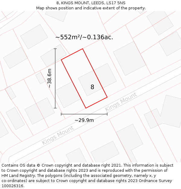 8, KINGS MOUNT, LEEDS, LS17 5NS: Plot and title map