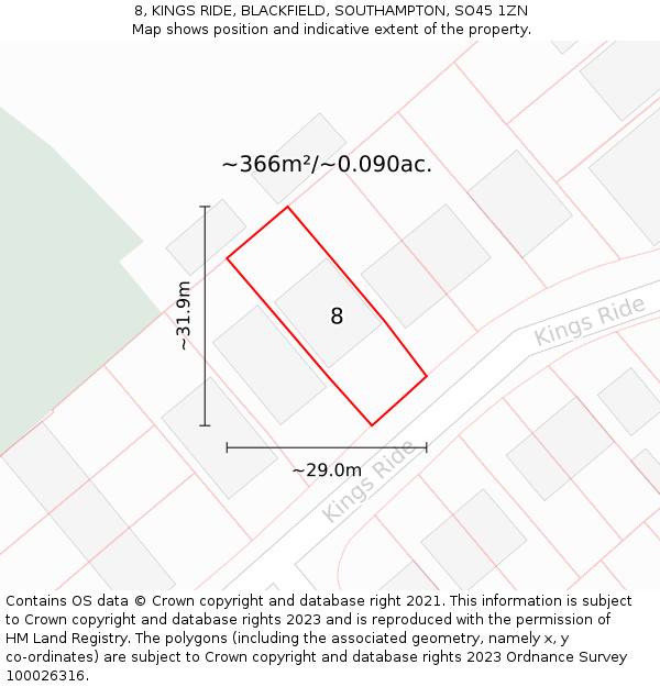 8, KINGS RIDE, BLACKFIELD, SOUTHAMPTON, SO45 1ZN: Plot and title map