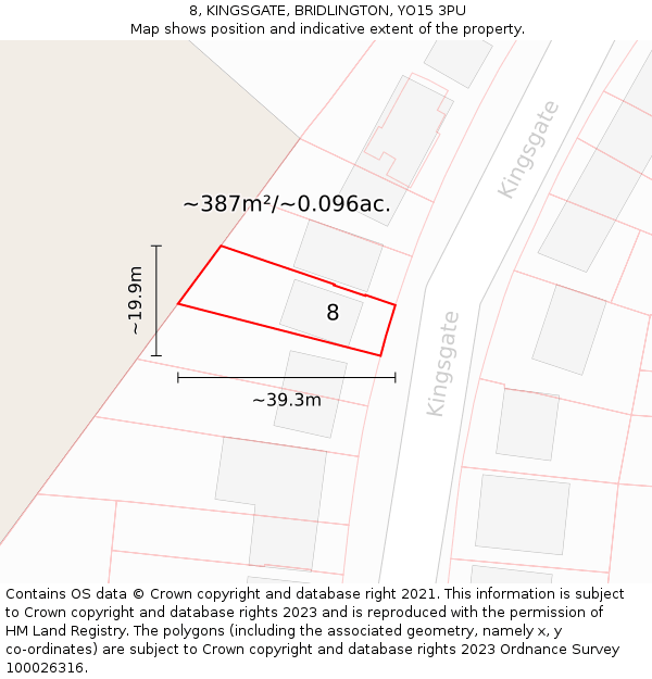 8, KINGSGATE, BRIDLINGTON, YO15 3PU: Plot and title map