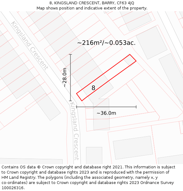 8, KINGSLAND CRESCENT, BARRY, CF63 4JQ: Plot and title map