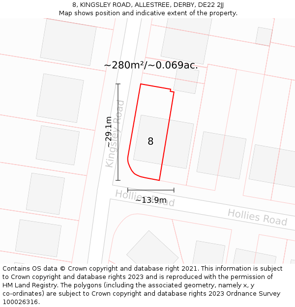 8, KINGSLEY ROAD, ALLESTREE, DERBY, DE22 2JJ: Plot and title map