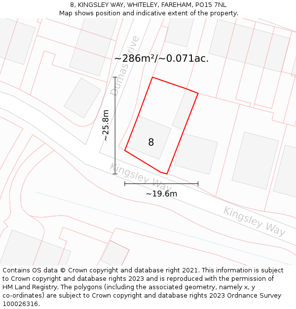 8, KINGSLEY WAY, WHITELEY, FAREHAM, PO15 7NL: Plot and title map
