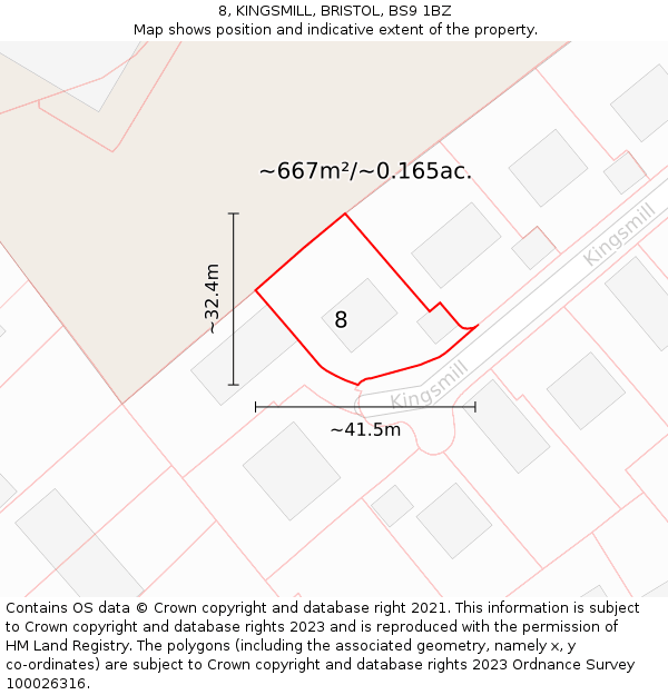 8, KINGSMILL, BRISTOL, BS9 1BZ: Plot and title map