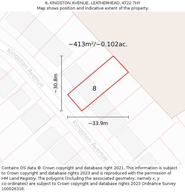 8, KINGSTON AVENUE, LEATHERHEAD, KT22 7HY: Plot and title map