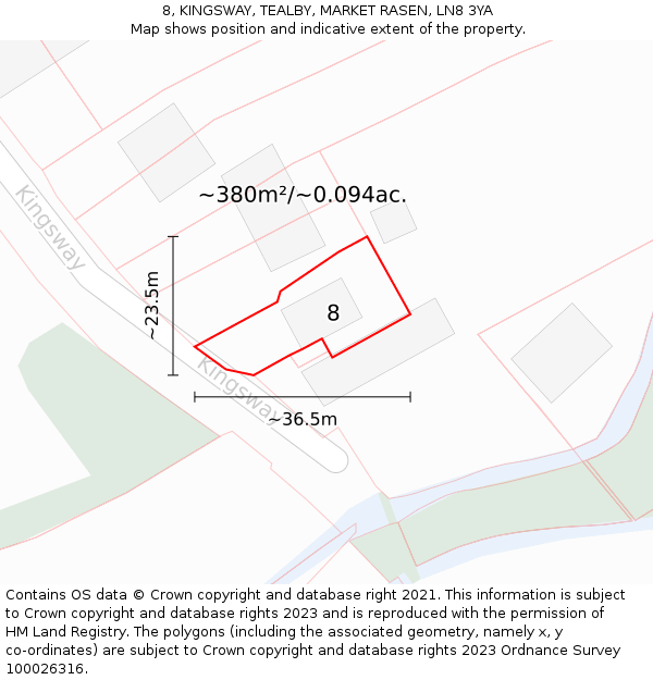 8, KINGSWAY, TEALBY, MARKET RASEN, LN8 3YA: Plot and title map