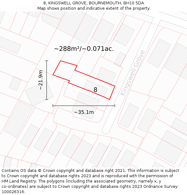 8, KINGSWELL GROVE, BOURNEMOUTH, BH10 5DA: Plot and title map