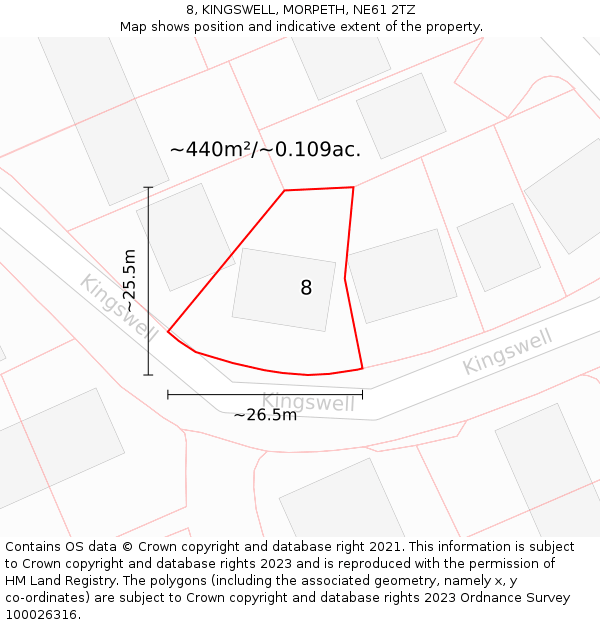 8, KINGSWELL, MORPETH, NE61 2TZ: Plot and title map