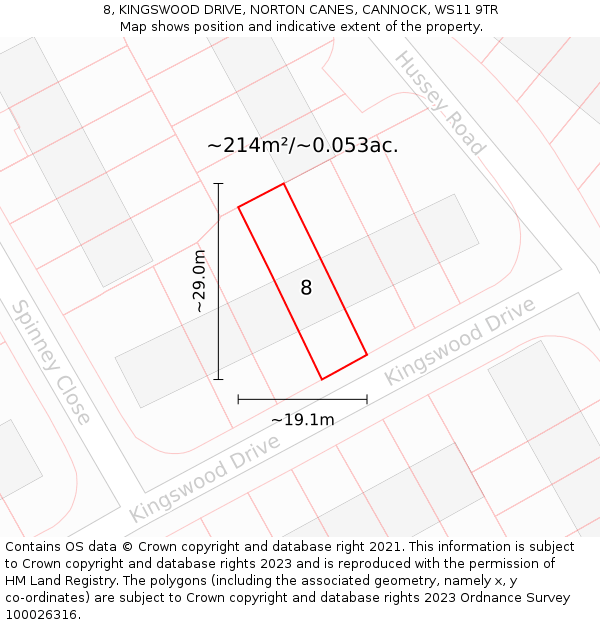 8, KINGSWOOD DRIVE, NORTON CANES, CANNOCK, WS11 9TR: Plot and title map