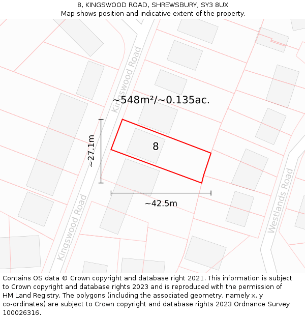 8, KINGSWOOD ROAD, SHREWSBURY, SY3 8UX: Plot and title map