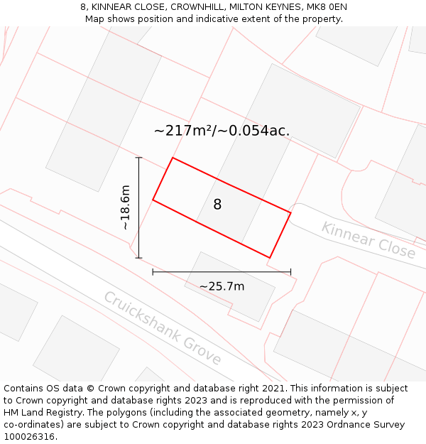 8, KINNEAR CLOSE, CROWNHILL, MILTON KEYNES, MK8 0EN: Plot and title map