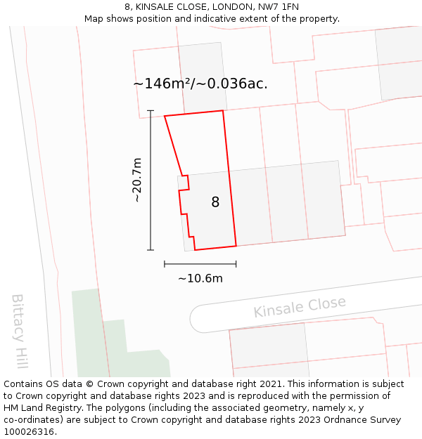 8, KINSALE CLOSE, LONDON, NW7 1FN: Plot and title map