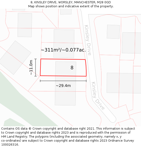 8, KINSLEY DRIVE, WORSLEY, MANCHESTER, M28 0GD: Plot and title map