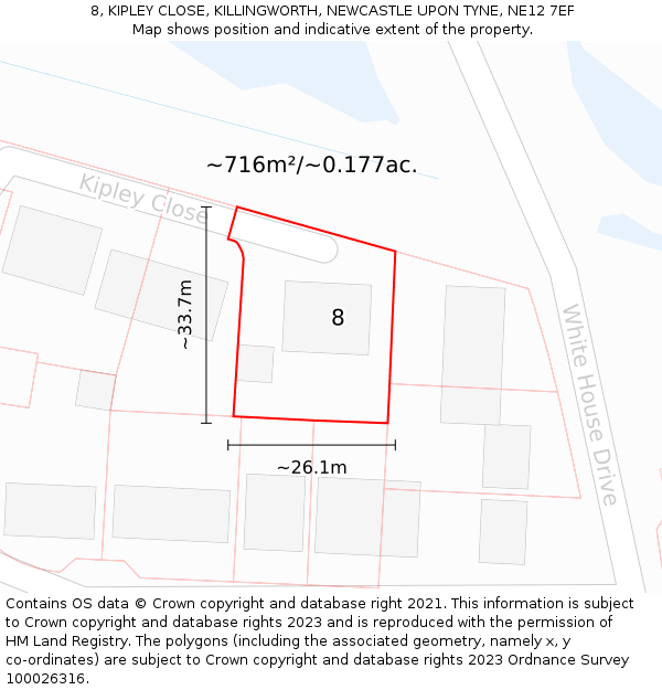 8, KIPLEY CLOSE, KILLINGWORTH, NEWCASTLE UPON TYNE, NE12 7EF: Plot and title map