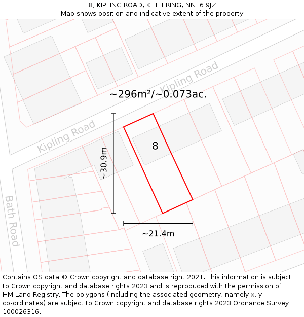 8, KIPLING ROAD, KETTERING, NN16 9JZ: Plot and title map