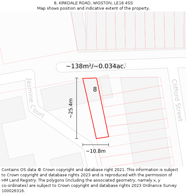 8, KIRKDALE ROAD, WIGSTON, LE18 4SS: Plot and title map