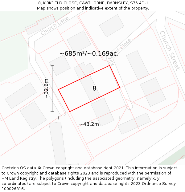 8, KIRKFIELD CLOSE, CAWTHORNE, BARNSLEY, S75 4DU: Plot and title map