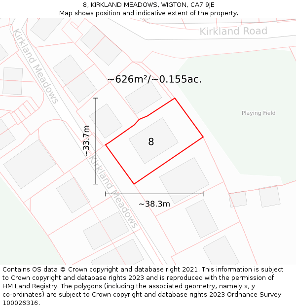 8, KIRKLAND MEADOWS, WIGTON, CA7 9JE: Plot and title map
