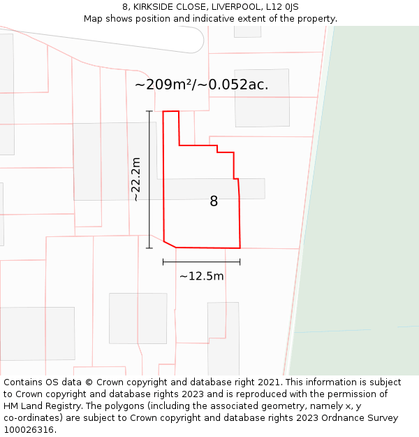 8, KIRKSIDE CLOSE, LIVERPOOL, L12 0JS: Plot and title map