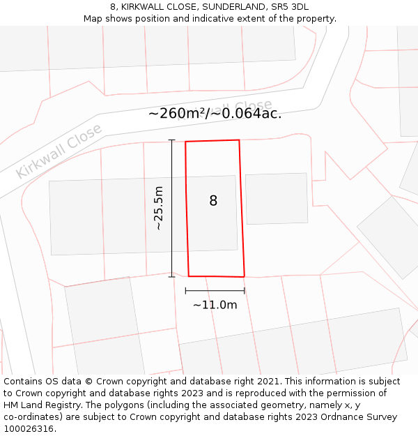 8, KIRKWALL CLOSE, SUNDERLAND, SR5 3DL: Plot and title map