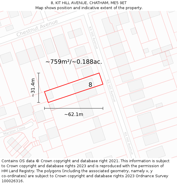 8, KIT HILL AVENUE, CHATHAM, ME5 9ET: Plot and title map