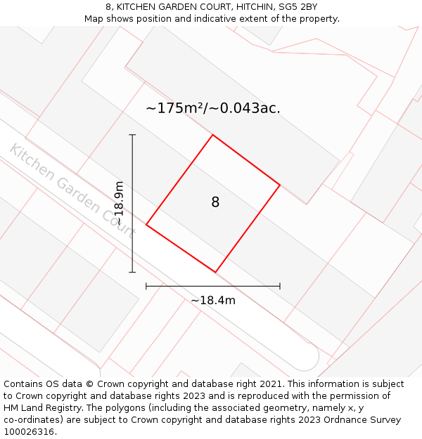 8, KITCHEN GARDEN COURT, HITCHIN, SG5 2BY: Plot and title map