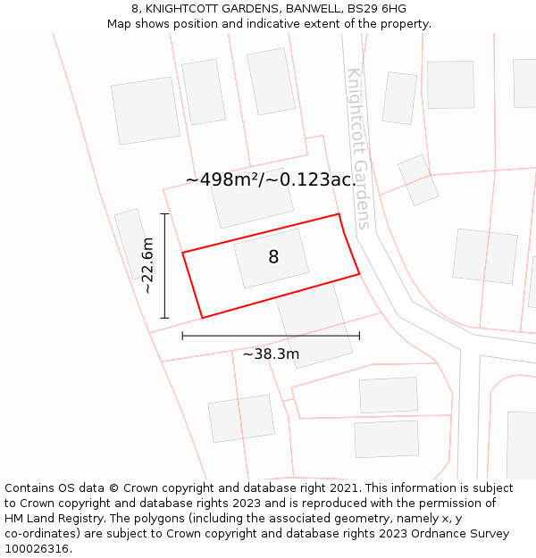 8, KNIGHTCOTT GARDENS, BANWELL, BS29 6HG: Plot and title map