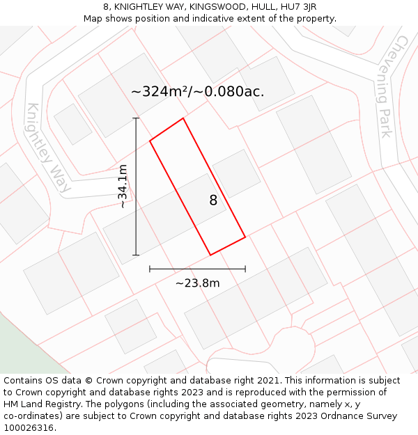 8, KNIGHTLEY WAY, KINGSWOOD, HULL, HU7 3JR: Plot and title map