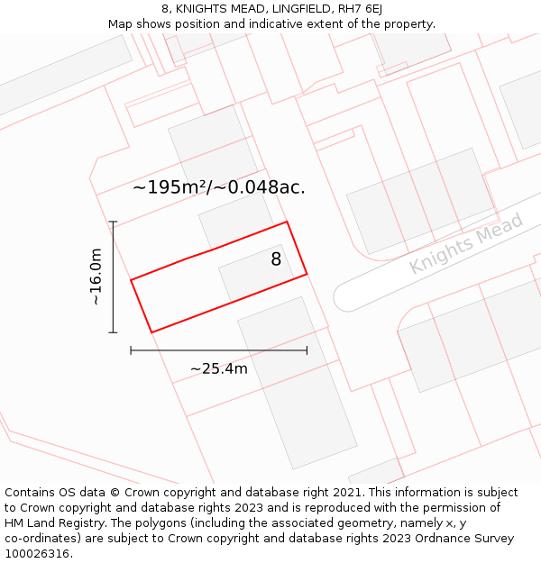 8, KNIGHTS MEAD, LINGFIELD, RH7 6EJ: Plot and title map