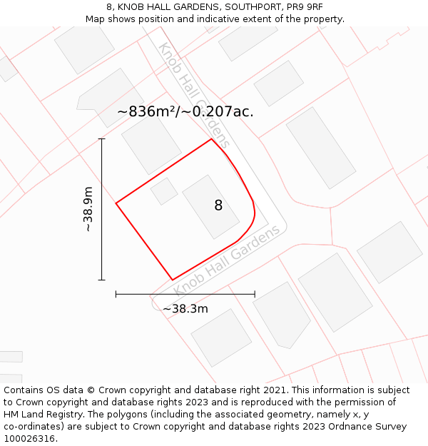 8, KNOB HALL GARDENS, SOUTHPORT, PR9 9RF: Plot and title map