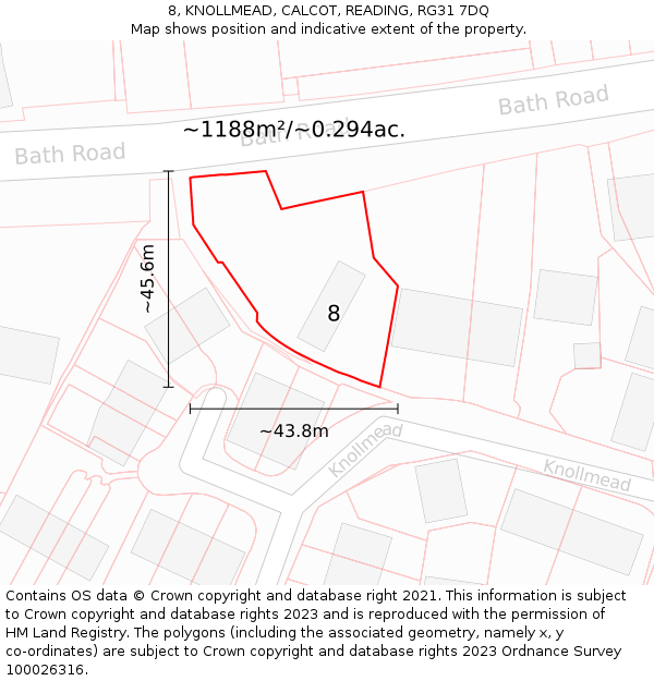 8, KNOLLMEAD, CALCOT, READING, RG31 7DQ: Plot and title map