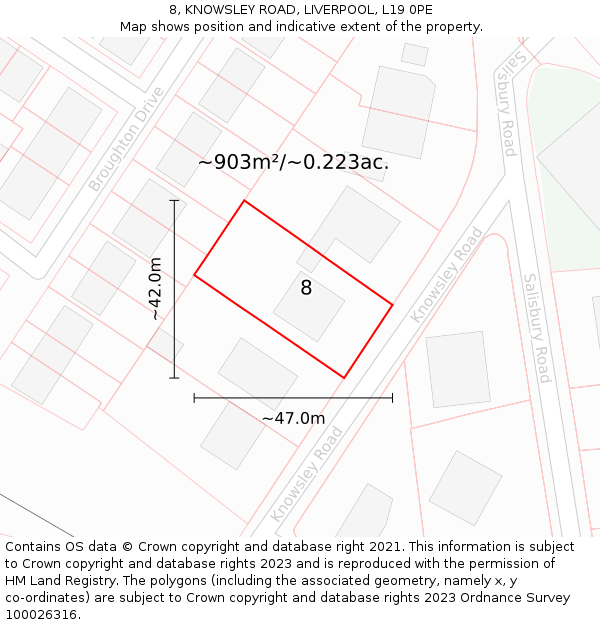 8, KNOWSLEY ROAD, LIVERPOOL, L19 0PE: Plot and title map