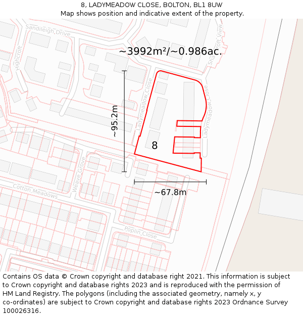 8, LADYMEADOW CLOSE, BOLTON, BL1 8UW: Plot and title map