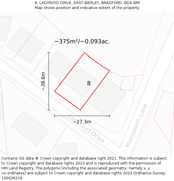 8, LADYROYD DRIVE, EAST BIERLEY, BRADFORD, BD4 6RP: Plot and title map