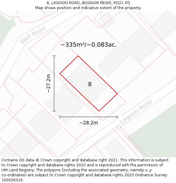 8, LAGOON ROAD, BOGNOR REGIS, PO21 4TJ: Plot and title map