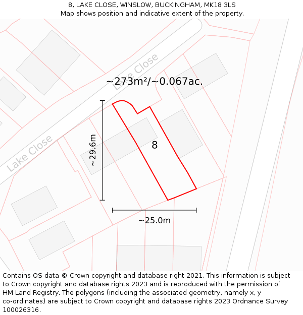 8, LAKE CLOSE, WINSLOW, BUCKINGHAM, MK18 3LS: Plot and title map