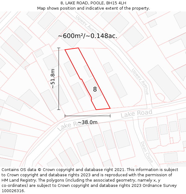 8, LAKE ROAD, POOLE, BH15 4LH: Plot and title map