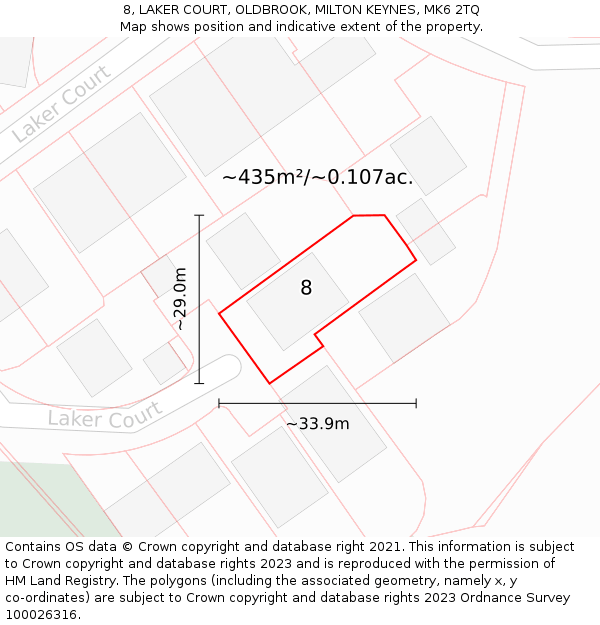 8, LAKER COURT, OLDBROOK, MILTON KEYNES, MK6 2TQ: Plot and title map