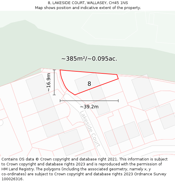 8, LAKESIDE COURT, WALLASEY, CH45 1NS: Plot and title map