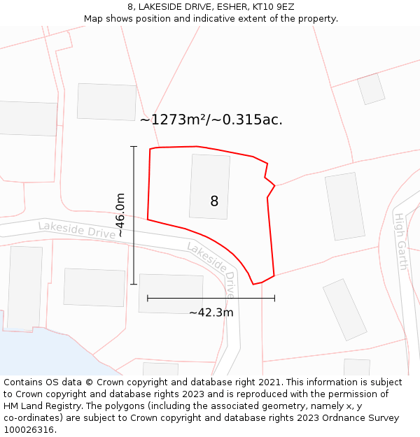 8, LAKESIDE DRIVE, ESHER, KT10 9EZ: Plot and title map