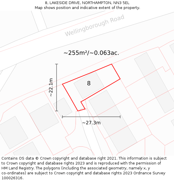 8, LAKESIDE DRIVE, NORTHAMPTON, NN3 5EL: Plot and title map