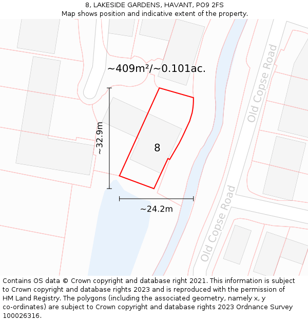 8, LAKESIDE GARDENS, HAVANT, PO9 2FS: Plot and title map