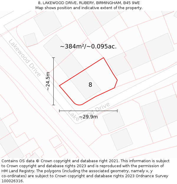 8, LAKEWOOD DRIVE, RUBERY, BIRMINGHAM, B45 9WE: Plot and title map