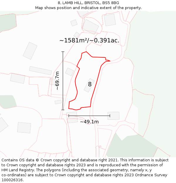 8, LAMB HILL, BRISTOL, BS5 8BG: Plot and title map