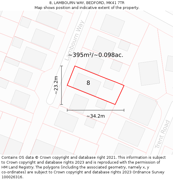 8, LAMBOURN WAY, BEDFORD, MK41 7TR: Plot and title map