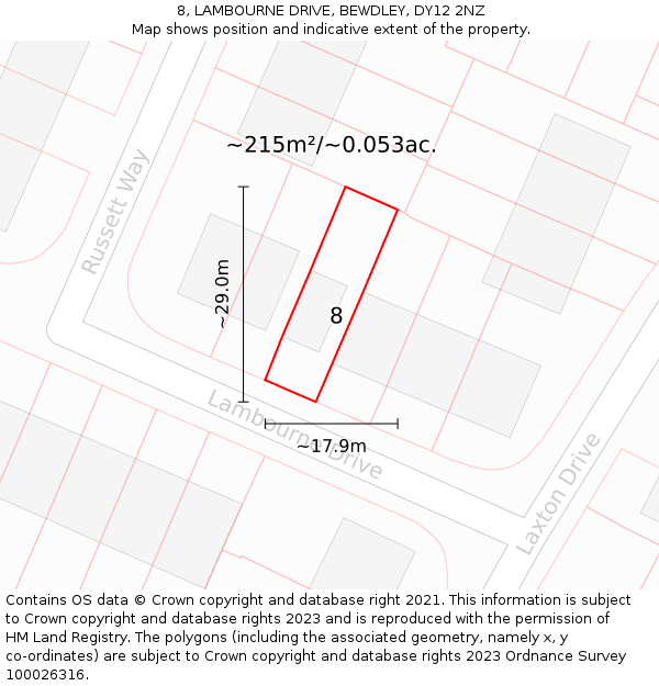 8, LAMBOURNE DRIVE, BEWDLEY, DY12 2NZ: Plot and title map